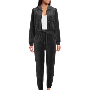 Avia Black Velour Hooded Jogger Jumpsuit